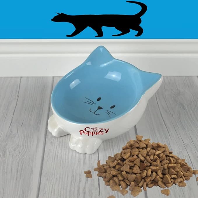 Cozy Puppies Ceramic Cat Bowls Raised Cat Food Bowl
